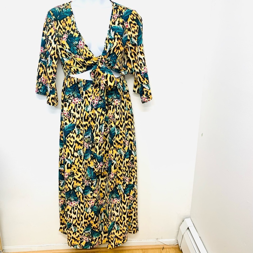 Leopard Print Maxi Skirt with Floral Accents